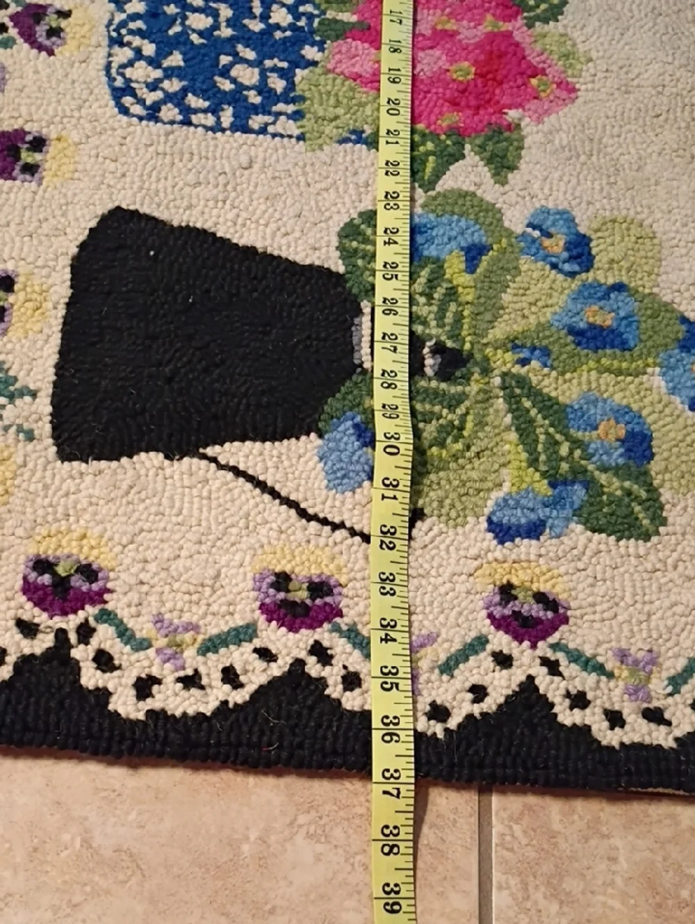 Hooked Floral Potted Plants Accent Door Mat - Cream, Black, Pink, Blue, Green